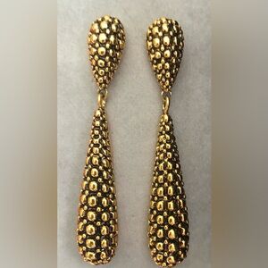 Vintage Signed Liz Claiborne Etruscan Gold Tone Statement Dangle Earrings